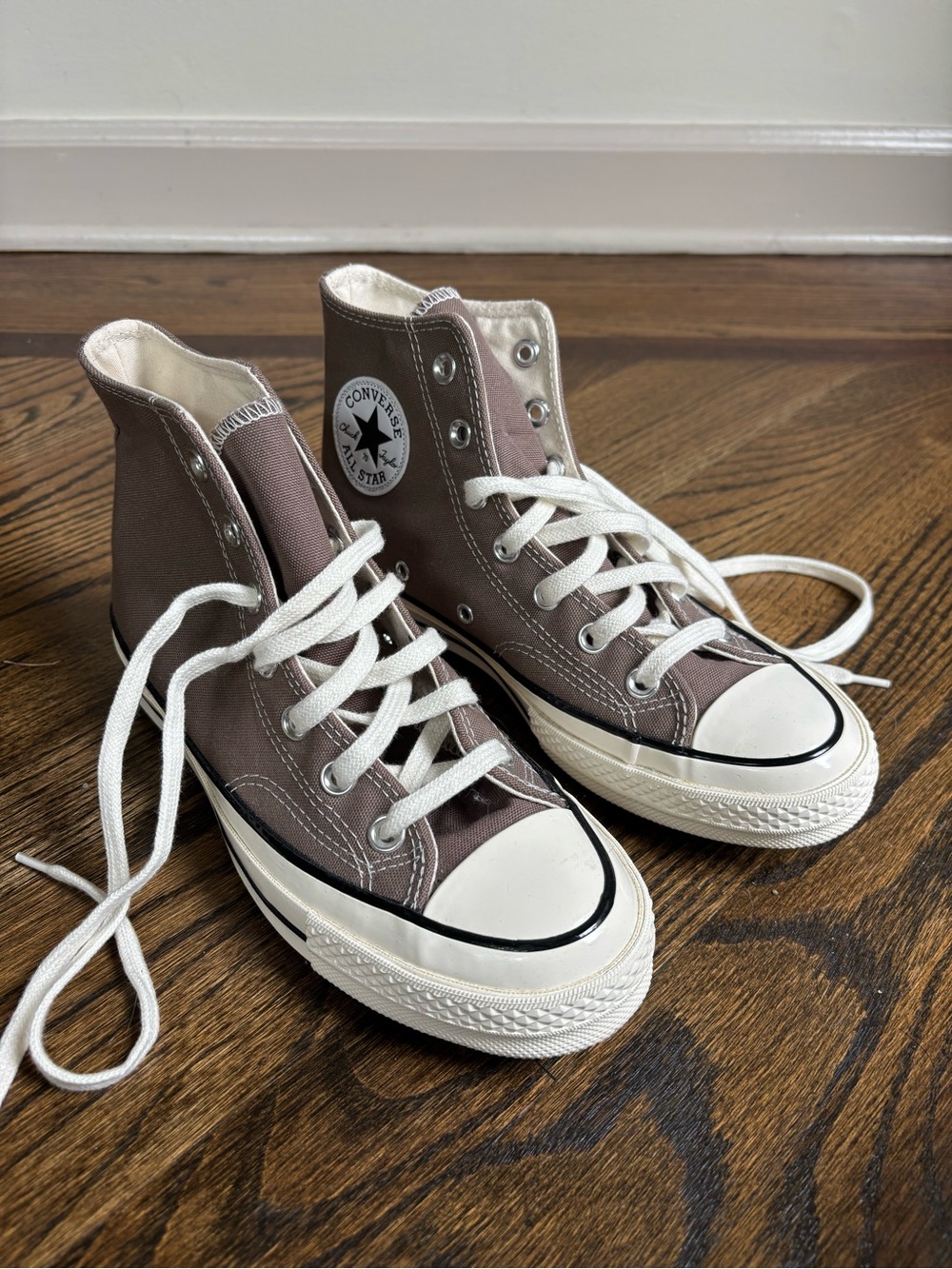 Converse High Top Sneakers in Taupe with White Accents